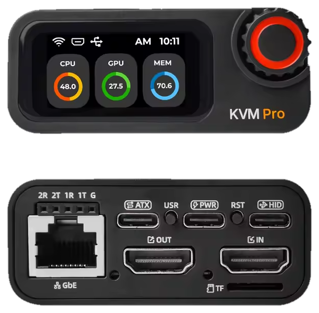 CEC KVM Pro · the front screen and the back panel, with its USR help button